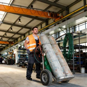 Trabajadores aprenden seguridad OSHA de cilindros de gas comprimido, reconocimiento de peligros y cumplimiento de normas