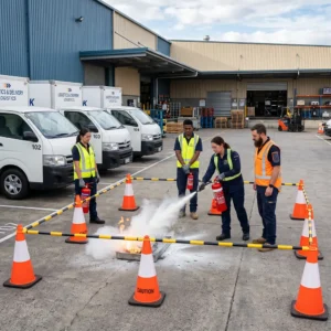 Comprehensive using fire extinguishers in transportation and warehouse environments safety training for workers and workplace